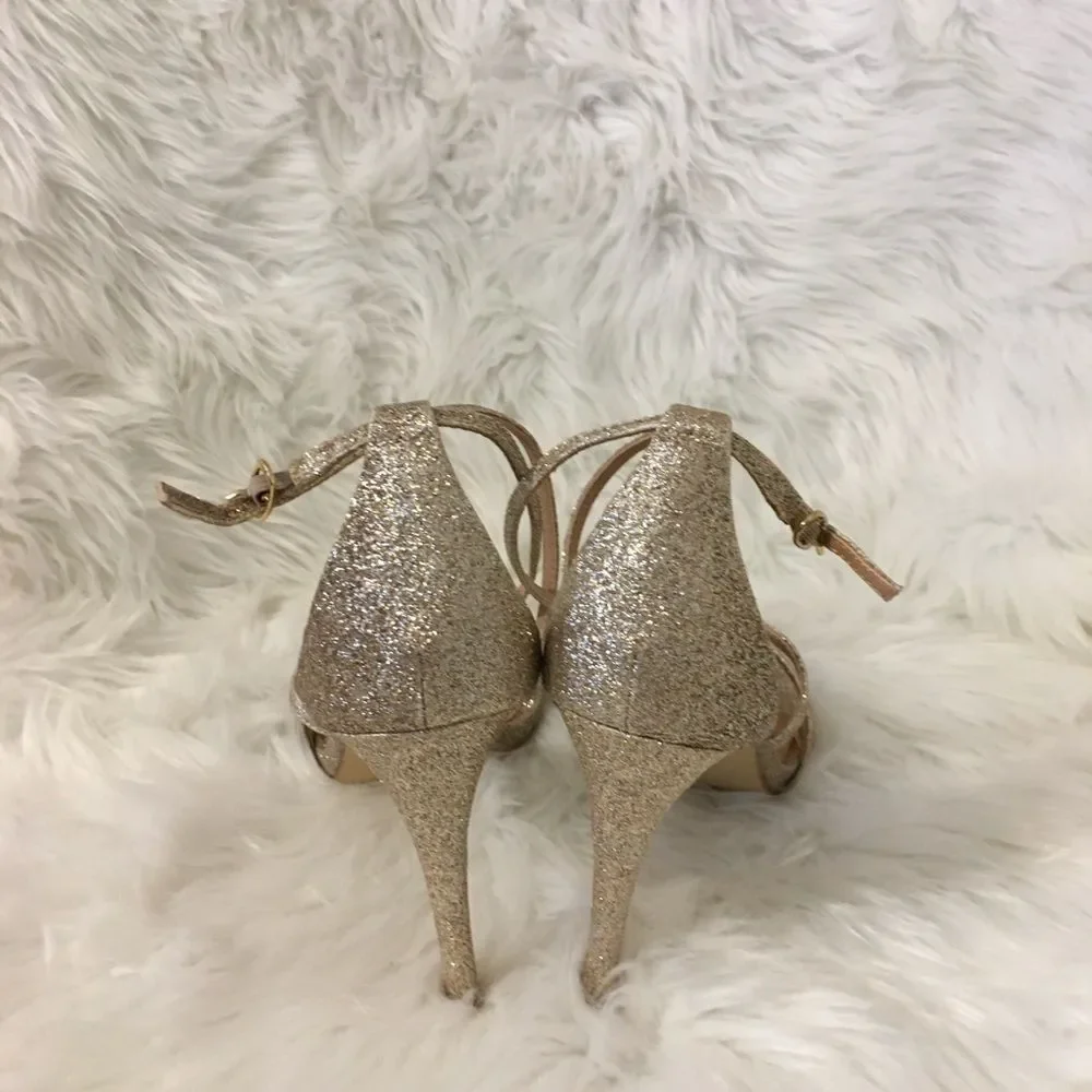 Steve Madden Women's Gold Glitter Feliz Strappy Open Toe Heeled SandalsSize 9.5M